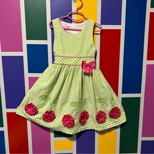 Jessica Ann green gingham dress with cherry appliqué size 6 picnic summer style